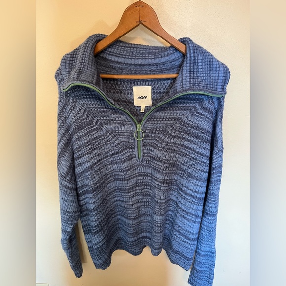 Aerie Half Zip Blue Sweater - M - Picture 1 of 3
